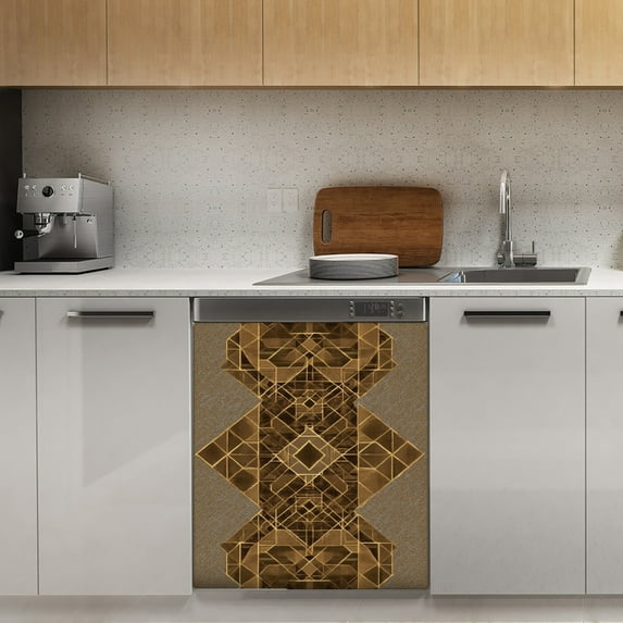 Geometric gold brown design art Dishwasher Magnet Cover Decorative Sticker for Home Cabinet Kitchen 23" x26"