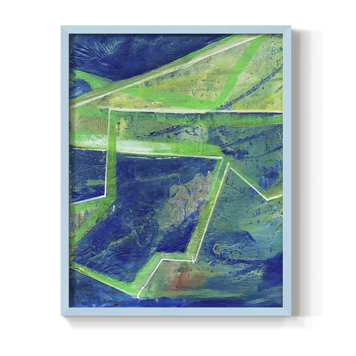 Geometric in Cool I Framed Print in Blue Solid Wood Framed Print No Nail Hanging
