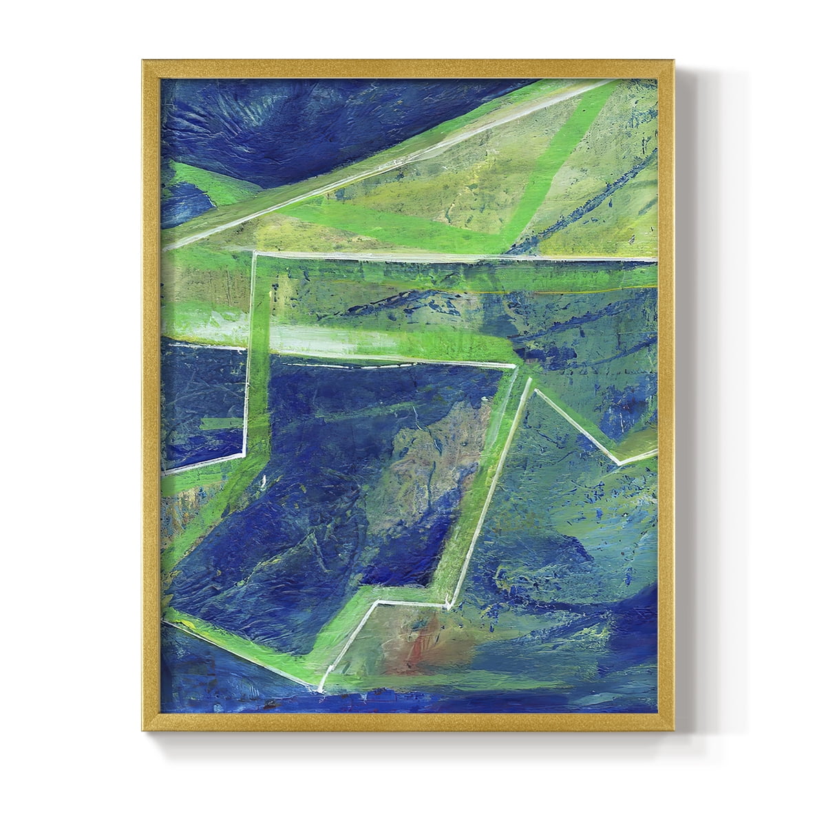 Geometric in Cool I Framed Print in Gold Solid Wood Framed Print No Nail Hanging