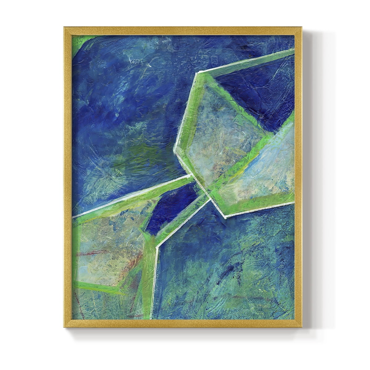 Geometric in Cool III Framed Print in Gold Solid Wood Framed Print No Nail Hanging