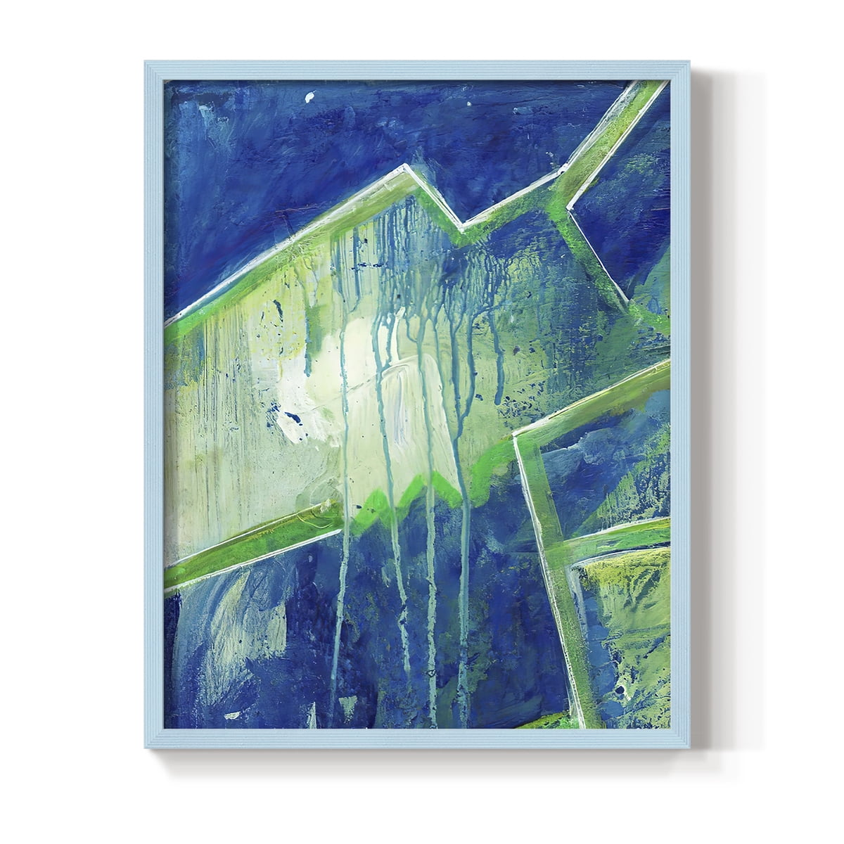 Geometric in Cool V Framed Print in Blue Solid Wood Framed Print No Nail Hanging