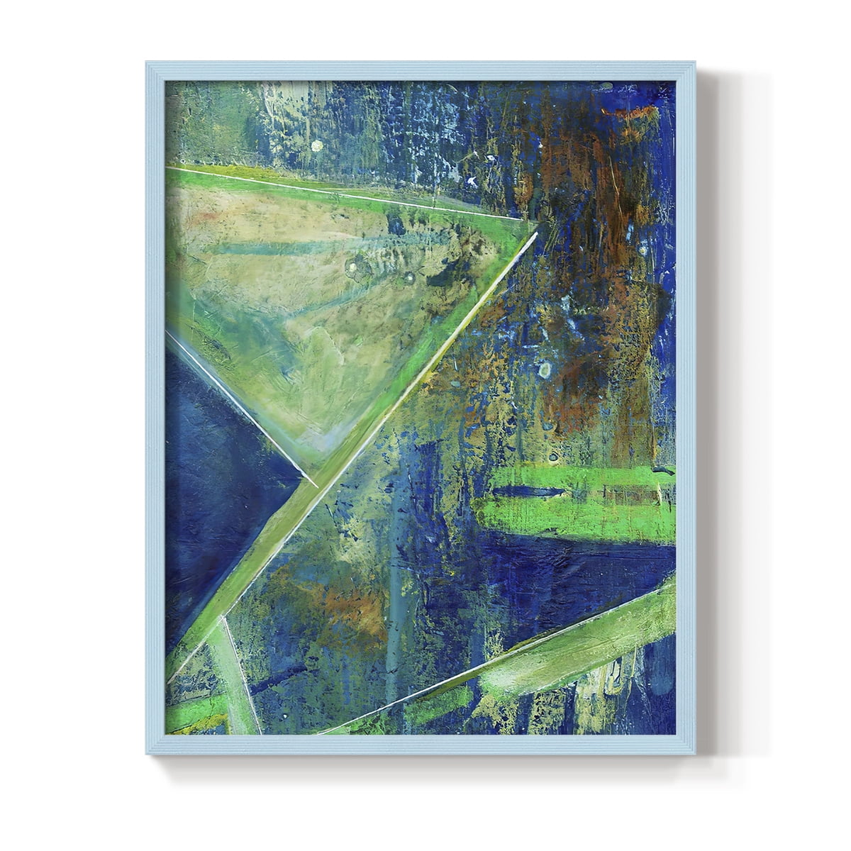 Geometric in Cool VII Framed Print in Blue Solid Wood Framed Print No Nail Hanging