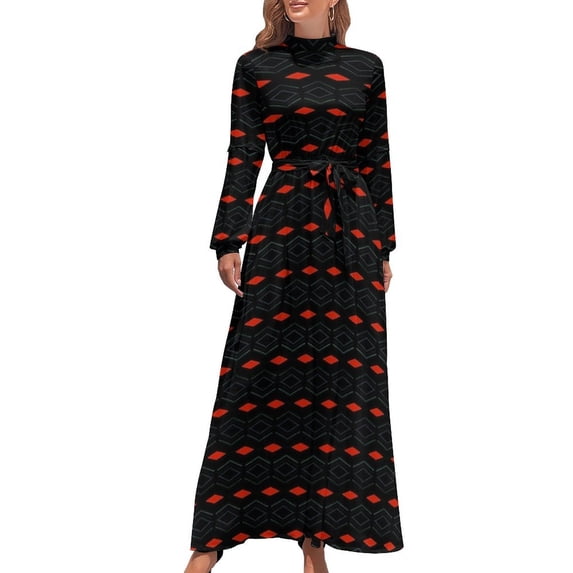 Geometric pattern native seamless w/ red diamond shapes- Design: VDX-Centric 004 (dark) by The Raumier Long Dress