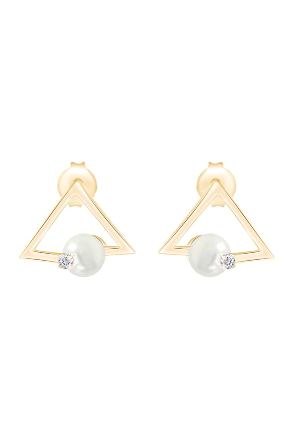 Geometric triangle Simulated Shell Pearl Drop 8mm Stud Earrings in 925 Sterling Silver