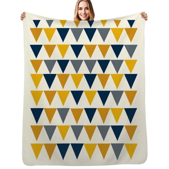 Geometric triangle pattern design gold navy gray Flannel Blanket Warm Soft Bedding Throws Winter Camping Chair Sofa Bed