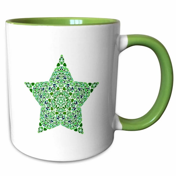 3drose, Geometrical Abstract Floral Mosaic Ornament Star Symbol Template, 15oz Two-tone Green Mug