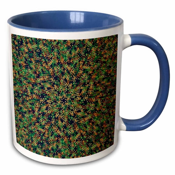 3drose, Geometrical Abstract Hypnotic Round Tiled Rectangle Mosaic Background, 15oz Two-tone Blue Mug
