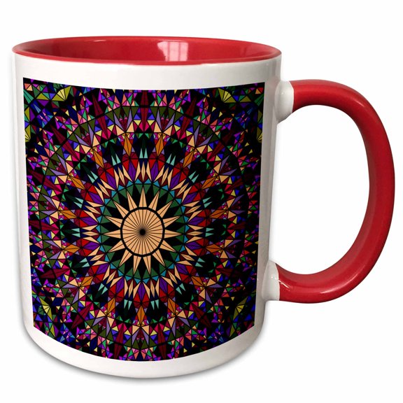3drose, Geometrical Colorful Polygonal Round Mosaic Mandala Background Design, 11oz Two-tone Red Mug