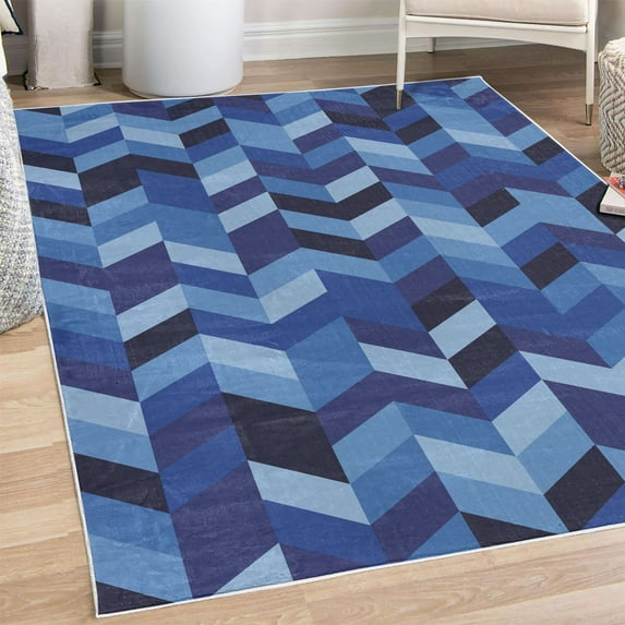 Geometrical Decorative Rug, Modern Herringbone Pattern with Zigzag Twisty Stripes Image Illustration, Quality Carpet for Bedroom Dorm and Living Room, 6 Sizes, Royal Blue, by Ambesonne