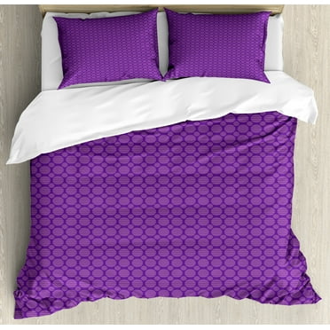 Geometrical Duvet Cover Set, Continuous Pattern with Abstract Purple Tones Striped Rounds Print, Decorative 3 Piece Bedding Set with 2 Pillow Shams, Calking Size, Quartz Violet Fuchsia, by Ambesonne