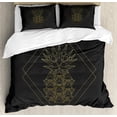 thumbnail image 1 of Geometrical Duvet Cover Set, Hippie Inspired Style Pineapple Pattern Exotic Abstract Illustration, Decorative 3 Piece Bedding Set with 2 Pillow Shams, Calking Size, Dark Grey and Mustard, by Ambesonne, 1 of 3