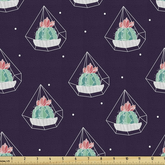 Ambesonne Geometrical Fabric by the Yard Upholstery, Diamond Shapes Cactus, 2 Yards, Dark Purple and Sea Green