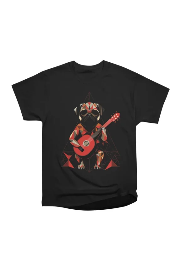 Geometrical Guitarist Pug T-Shirt Tee Gift For Him Merch For Her Apparel For Friend