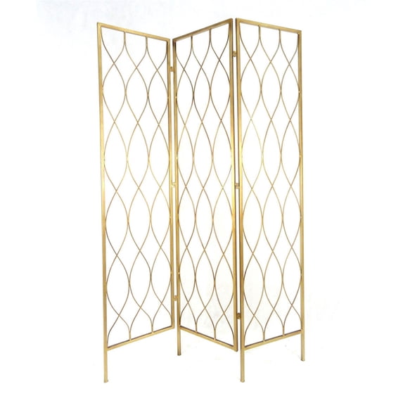 Geometrical Inspired Gold Leafed 3-Panel Metal Room Divider