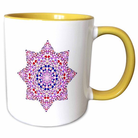 3drose, Geometrical Isolated Colorful Stone Ornament Star Shape, 11oz Two-tone Yellow Mug