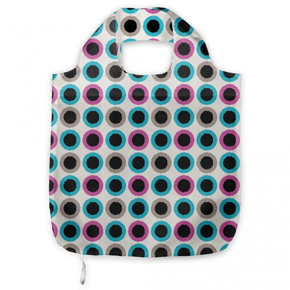 Geometrical Reusable Portable Bag, Colorful Weathered Repeated Plenitude Polka Spots Dots Nested Circles Art, Fabric Market Bag Sturdy Easy to Clean Foldable Slim Design, Multicolor, by Ambesonne