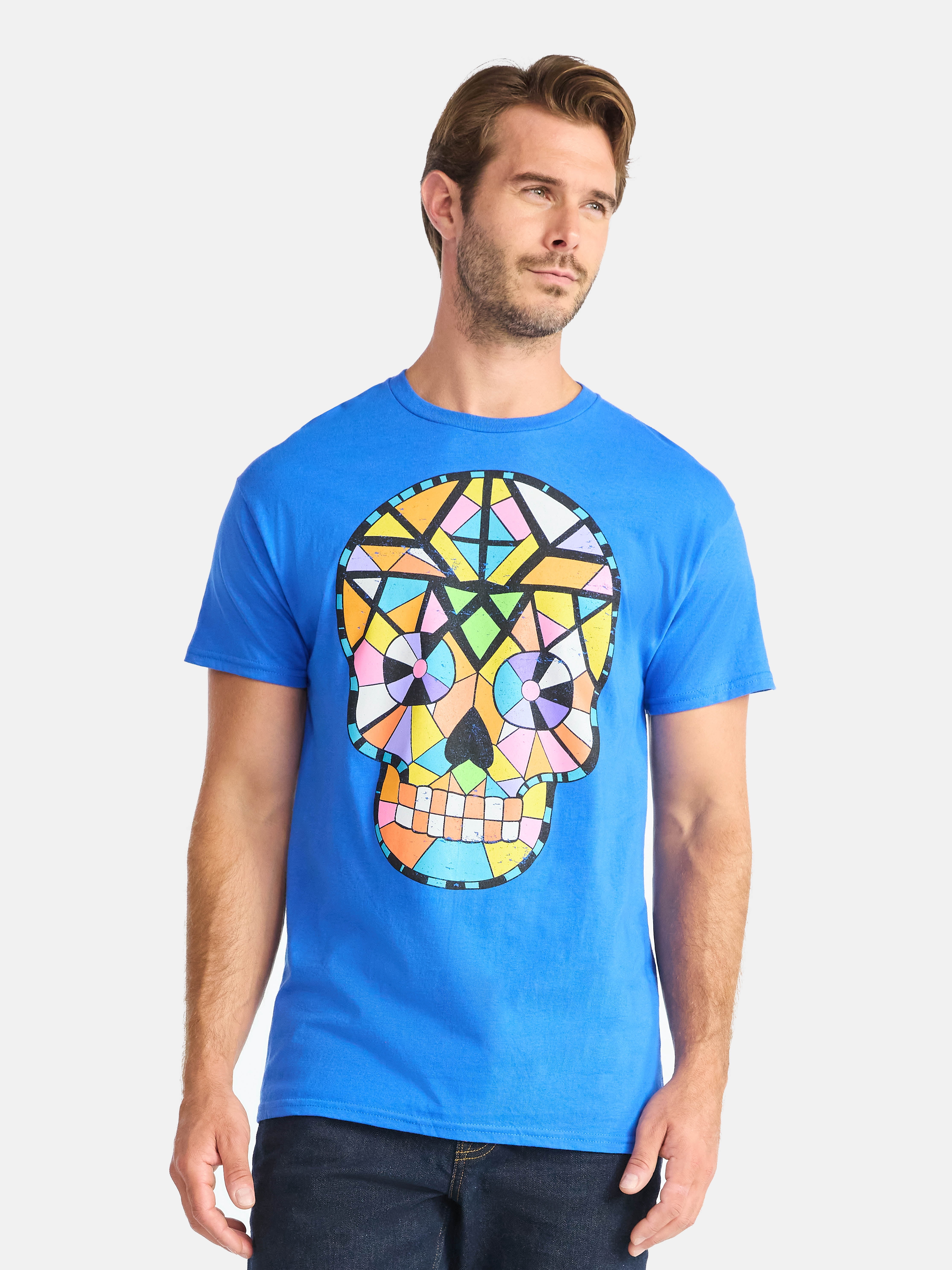 Hispanic Heritage Month Men's and Big Men's Geometric Skull Cotton Graphic Tee, Sizes S-3XL
