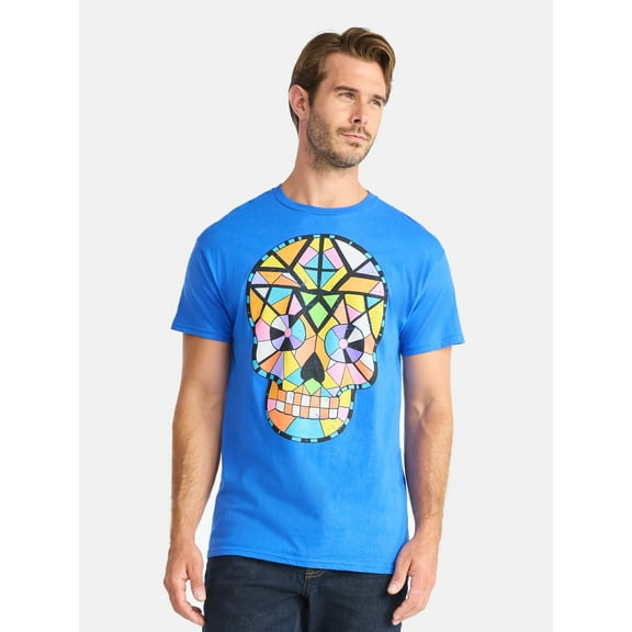 Hispanic Heritage Month Men's and Big Men's Geometric Skull Cotton Graphic Tee, Sizes S-3XL