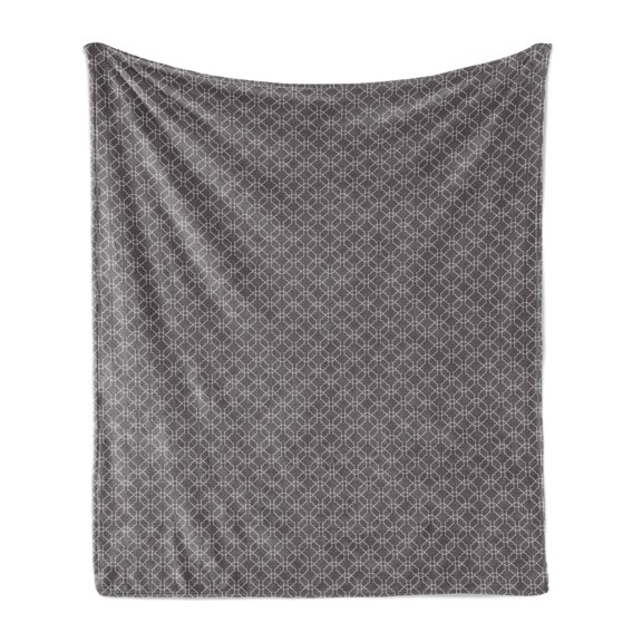 Geometrical Soft Flannel Fleece Blanket, Abstract Quatrefoil Symmetric Monochrome Classic Simplistic Vintage Style, Cozy Plush for Indoor and Outdoor Use, 50" x 60", Grey and White, by Ambesonne