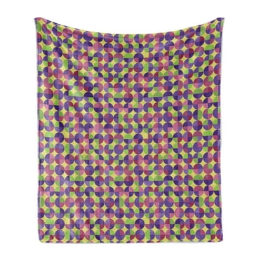 Geometrical Soft Flannel Fleece Blanket, Circles Pattern with Colorful Sphere Motifs Rounded Shapes, Cozy Plush for Indoor and Outdoor Use, 50" x 70", Pale Fuchsia Lime Green Quartz, by Ambesonne