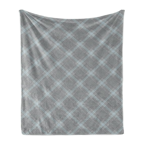 Geometrical Soft Flannel Fleece Blanket, Prince of Wales Motif Checkered British Scottish Houndstooth, Cozy Plush for Indoor and Outdoor Use, 50" x 60", Pale Taupe and Charcoal Grey, by Ambesonne