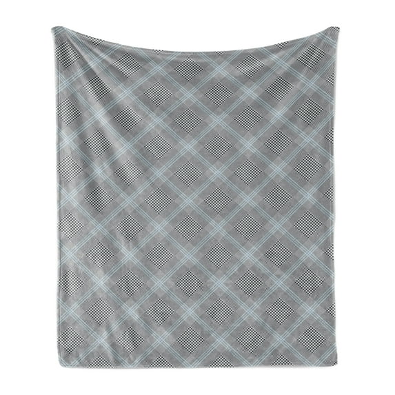 Geometrical Soft Flannel Fleece Blanket, Prince of Wales Motif Checkered British Scottish Houndstooth, Cozy Plush for Indoor and Outdoor Use, 70" x 90", Pale Taupe and Charcoal Grey, by Ambesonne