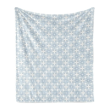 Geometrical Soft Flannel Fleece Throw Blanket, Blue Abstract Asymmetrical Shapes in Recurring Design on Plain Background, Cozy Plush for Indoor and Outdoor Use, 50" x 70", Pale Blue, by Ambesonne