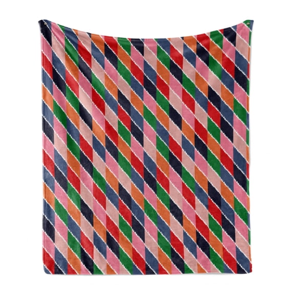 Geometrical Soft Flannel Fleece Throw Blanket, Modern Retro Theme Diagonal Parallelogram Blocks Illustration Art Print, Cozy Plush for Indoor and Outdoor Use, 50" x 70", Multicolor, by Ambesonne