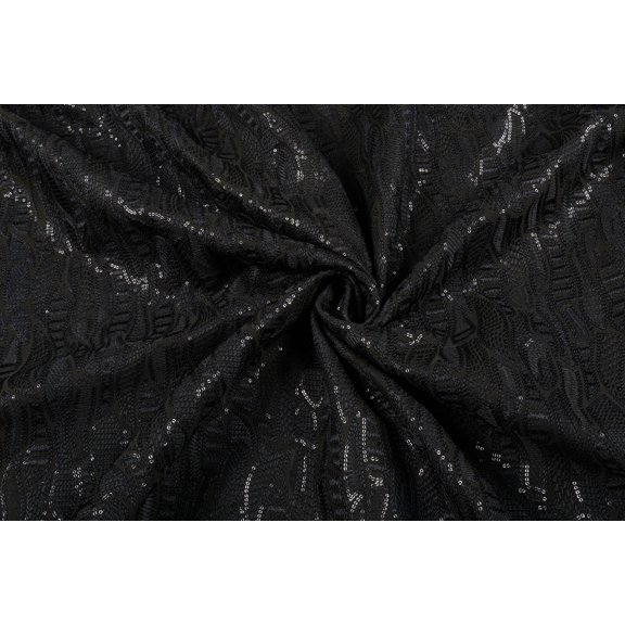 Geometrical Solid Black Embroidery Japan Satin Fabric By the Yard Width 58 Inch Sequin, Intricate Embroidery Work with a Subtle Shimmer Effect