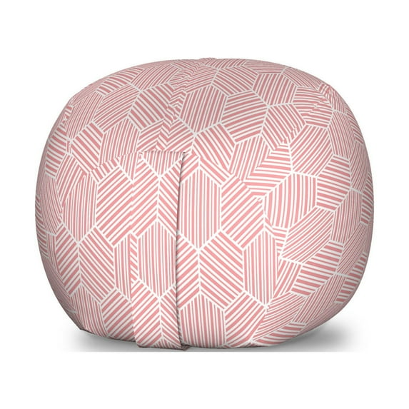 Geometrical Storage Toy Bag Chair, Monochromatic Polygon Repetition with Hexagon Shapes, Stuffed Animal Organizer Washable Bag, Small Size, Pastel Pink and White, by Ambesonne