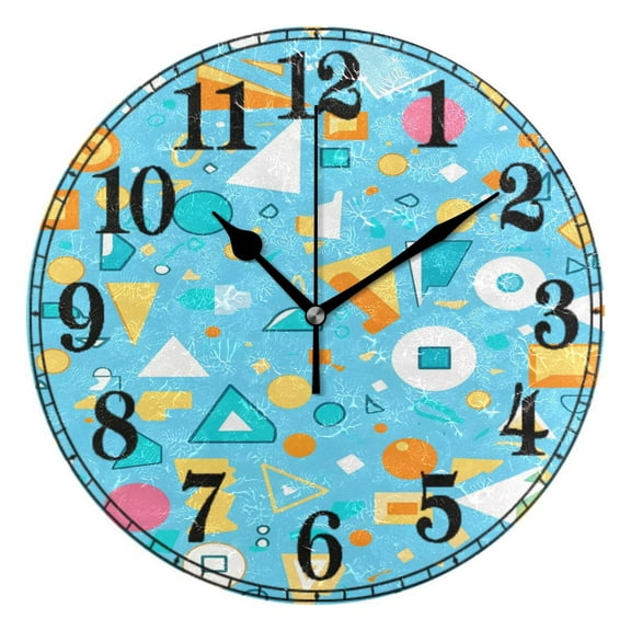 Geometrical Triangle Item Pattern Silent Wall Clock 10" Non-Ticking Battery Clock