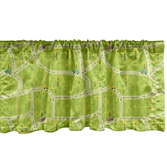Geometrical Window Valance, Woods and Roads from Circles Pathways and Green Plateau, Curtain Valance for Kitchen Bedroom Decor with Rod Pocket, 54" X 12", Yellow Green Apple Green, by Ambesonne