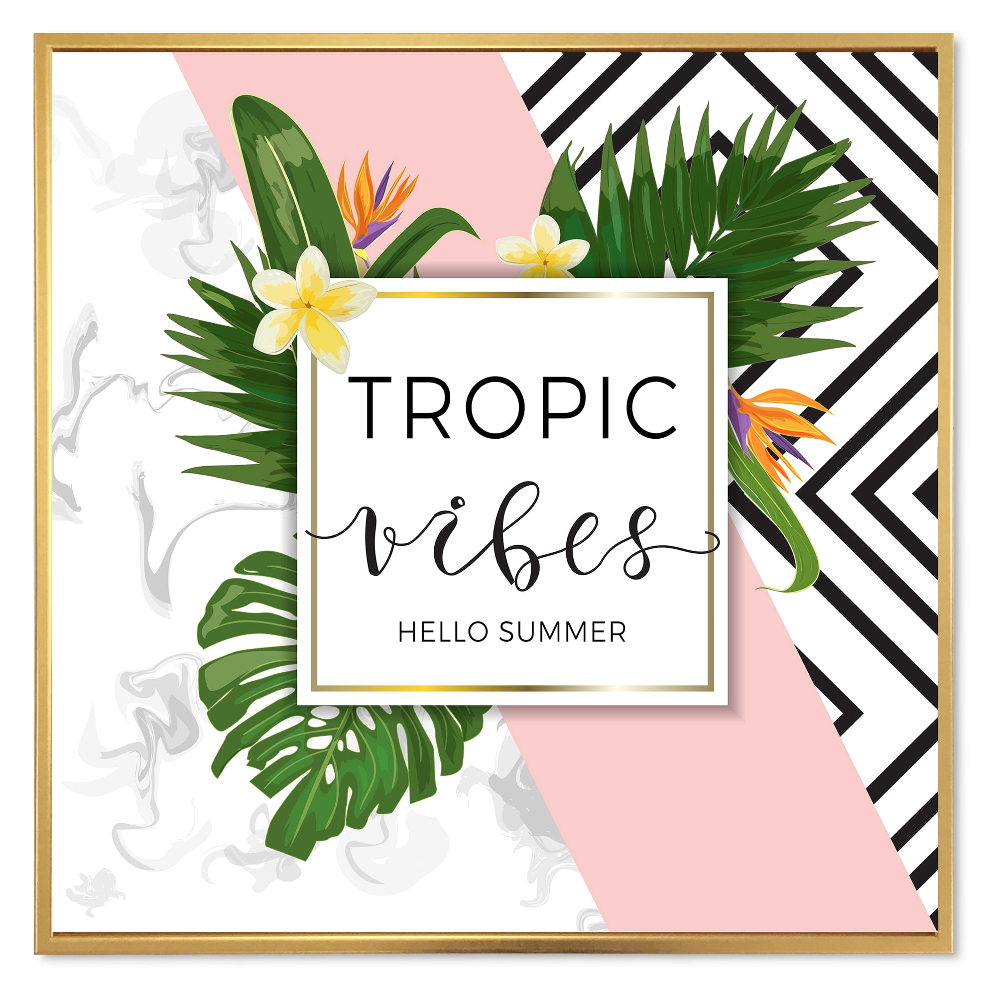 Geometrics Tropic VIbes On Triangular 36 in x 36 in Framed Painting Canvas Art Print, by Designart