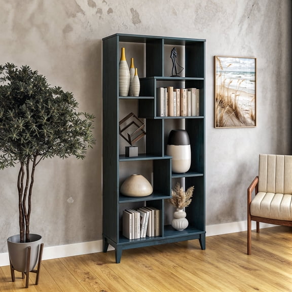 Camaflexi Geometrix Bookcase & Storage Shelves for Home Office, Blue Finish, 72”