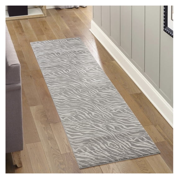 Geometrix GC_DIM1008 Gray 2 ft. 7 in. x 9 ft. 10 in. Area Rug runner + Ivory+Grey + Machine-Made + Art Deco,Boho,Casual,Exotic,Wild Style + Polyester