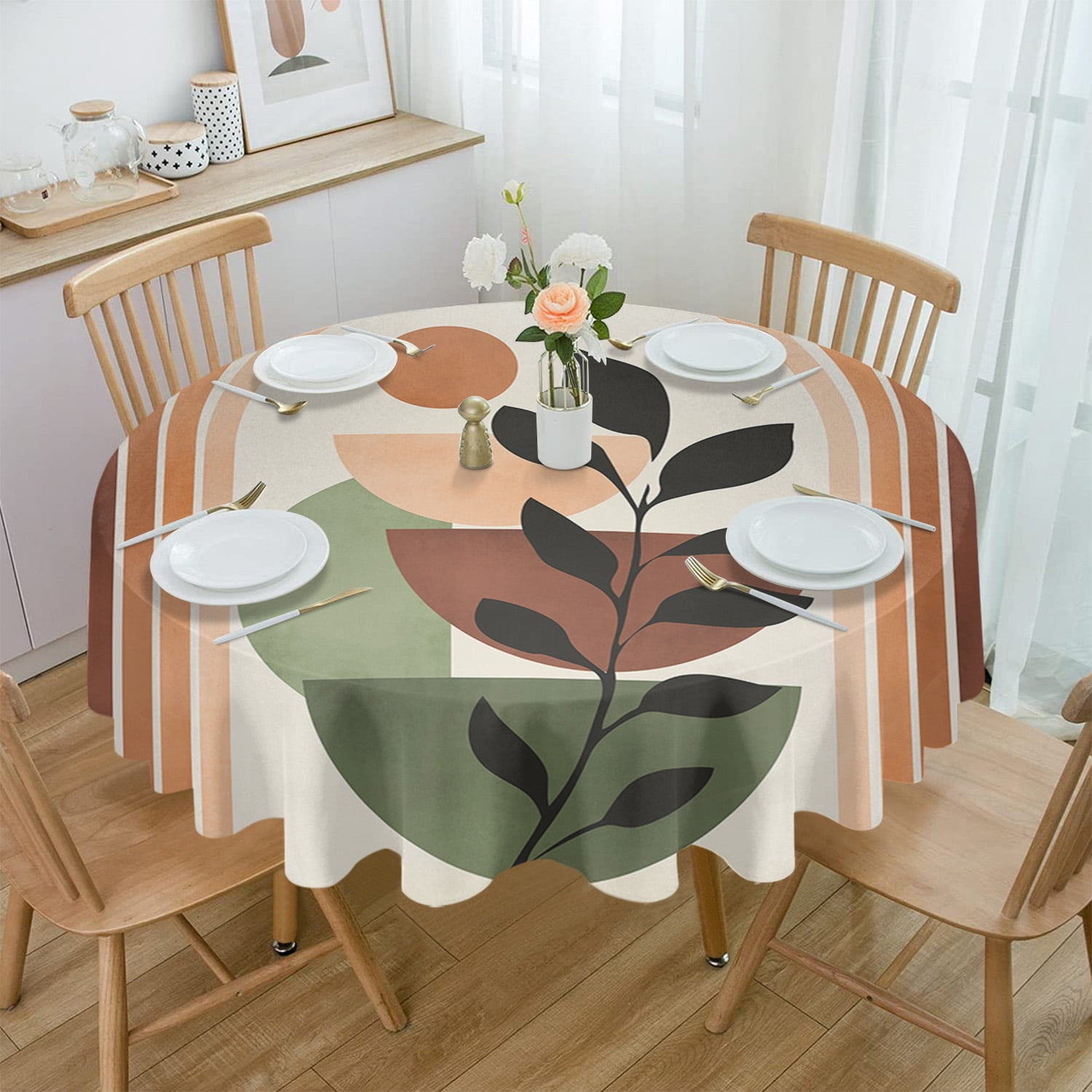 Geometry Abstract Color Waterproof Tablecloth Table Decoration Round