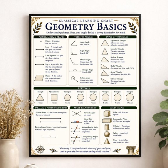 Geometry Basics Chart Wall Art Print, Unframed Paper Poster 8x10in