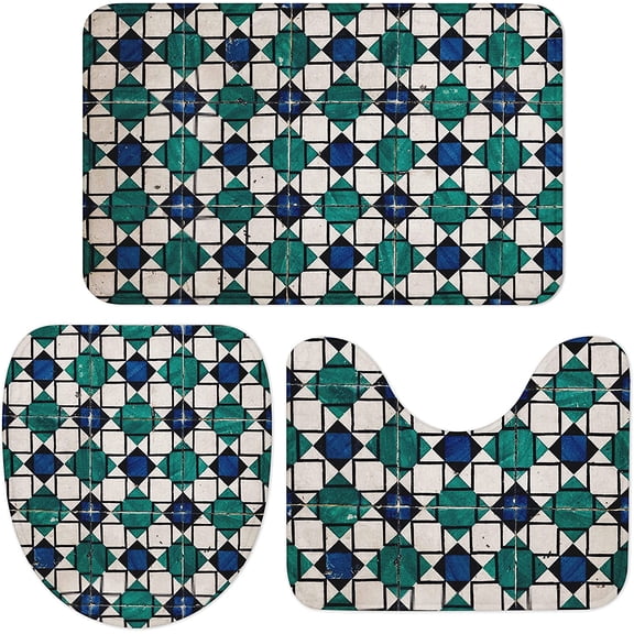 Geometry Bathroom Rugs Set Non Slip U-Shape Contoured Toilet Mat&Rug&1 Lid Cover Stripe Absorbent Floor Mat for Tub Shower