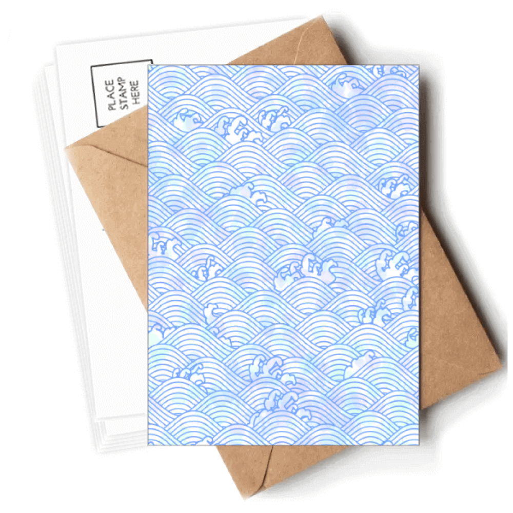Geometry Blue Waves Pattern Japan Postcards Envelopes Blank Note Cards Mailing