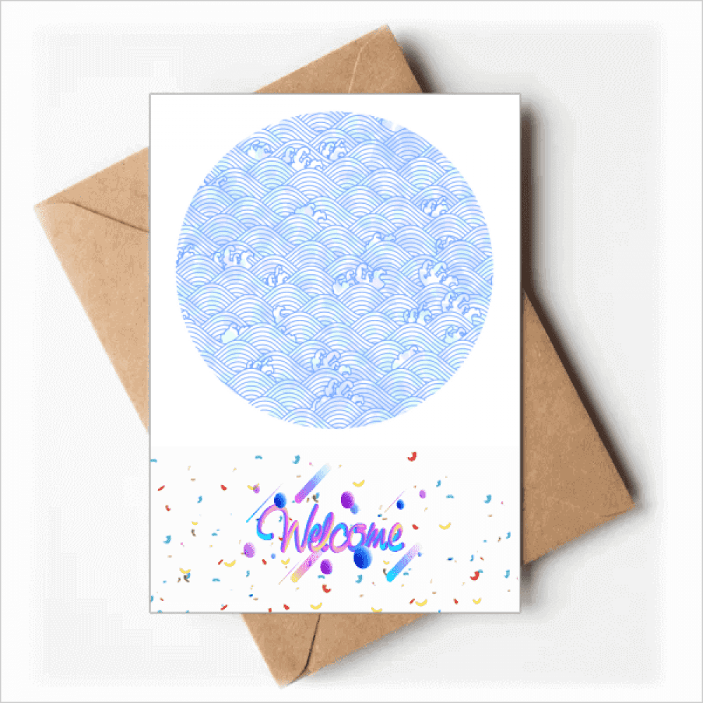 Geometry Blue Waves Pattern Japan Welcome Back Greeting Cards Envelopes Blank
