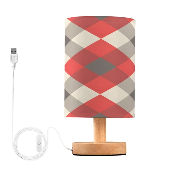 Geometry Checkered Grid Print Bedside Table Lamp Desk Warm Lights with USB Charging Port Cylinder LED Lamps for Bedroom Living Room Office
