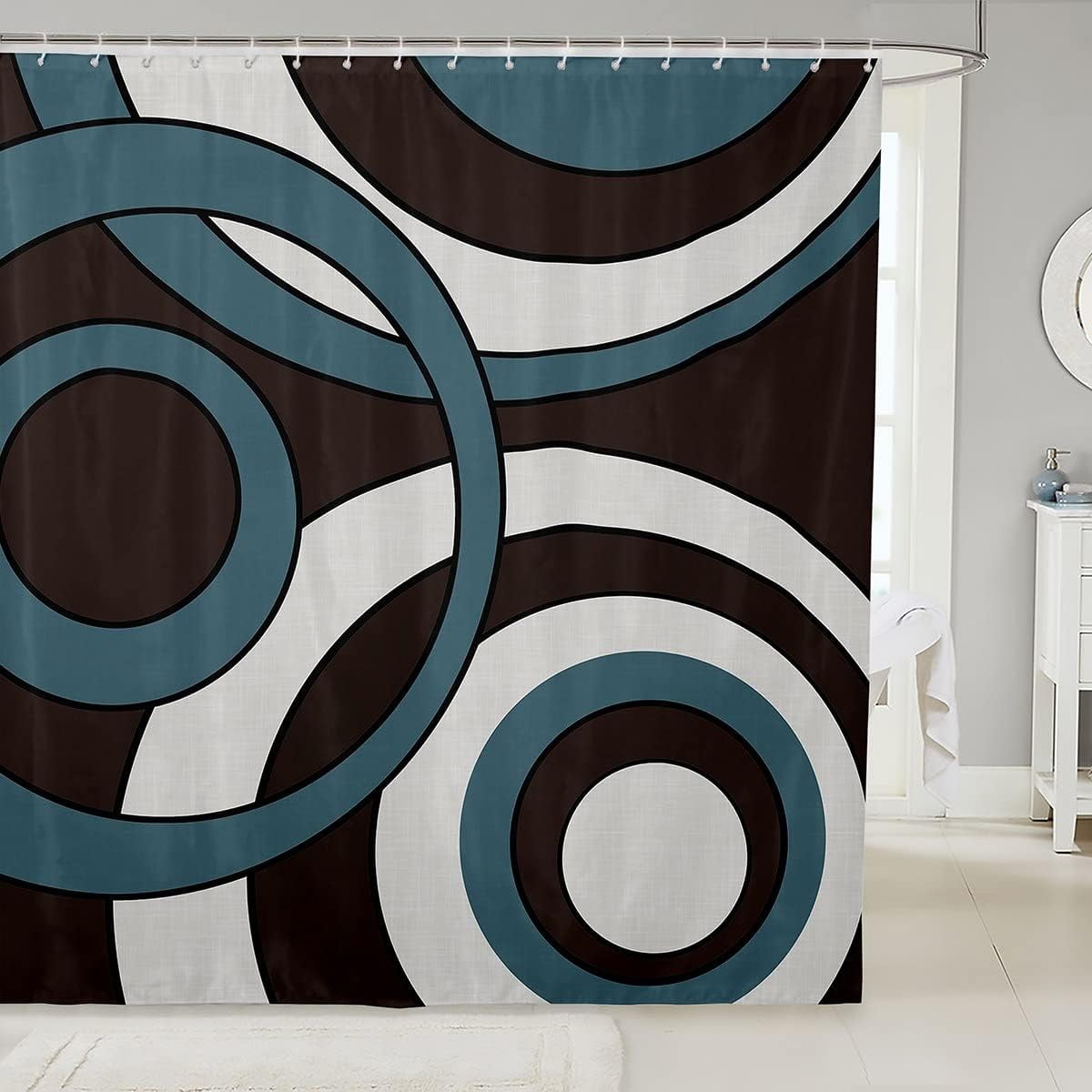 Geometry Circle Bath Curtain Stripes Line Art Shower Curtain Set