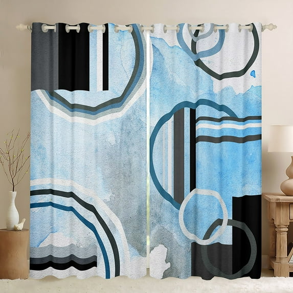 Geometry Circles Blackout Curtains for Bedroom Living Room,Blue White And Grey Curtains,Watercolor Pastel Darkening Curtains,Geometric Circular Window Curtains Drapes 38"X45"