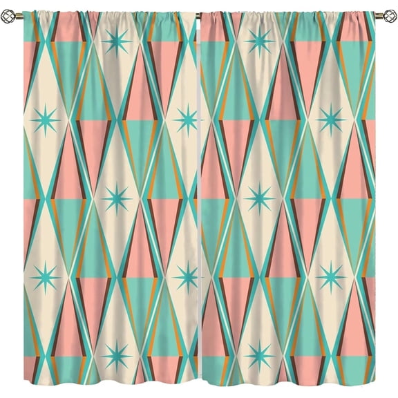Geometry Curtains,Mid Century Fifties Modern Retro Colors Pattern Window Drapes for Living Room Bedroom Kitchen Bathroom Home Set-52"W x 63"L (Pack of 2)
