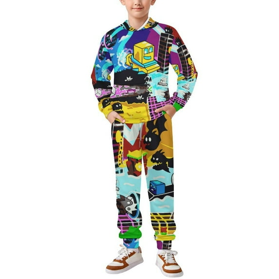 Geometry Dash 2 Piece Outfits Hoodie Sweatsuits Set Sweatpants Long Sleeve Sweatshirt Matching Joggers Tracksuit Sets