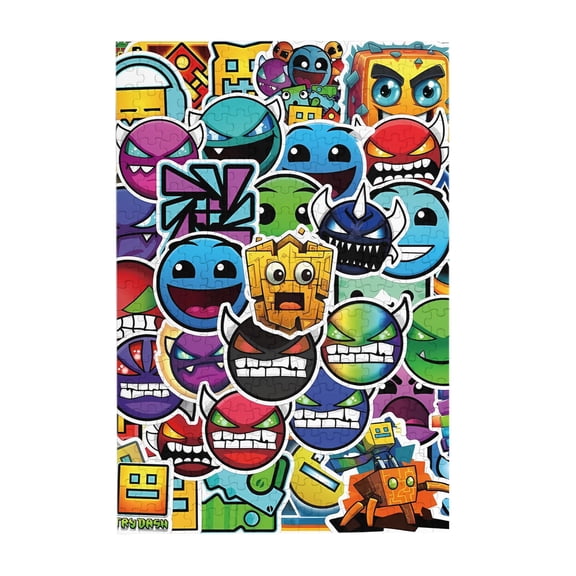 Geometry Dash 300 Piece Puzzles,Wooden Jigsaw Puzzle,Home Decor Birthday Party Gift,Fun And Challenging Family Games