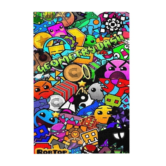 Geometry Dash 300 Piece Puzzles,Wooden Jigsaw Puzzle,Home Decor Birthday Party Gift,Fun And Challenging Family Games