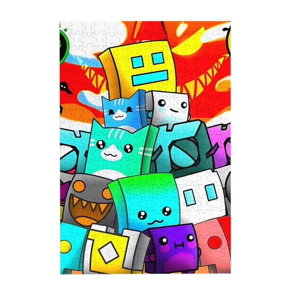 Geometry Dash 300 Piece Puzzles,Wooden Jigsaw Puzzle,Home Decor Birthday Party Gift,Fun And Challenging Family Games