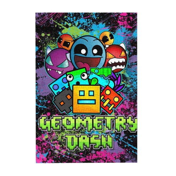 Geometry Dash 300 Piece Puzzles,Wooden Jigsaw Puzzle,Home Decor Birthday Party Gift,Fun And Challenging Family Games