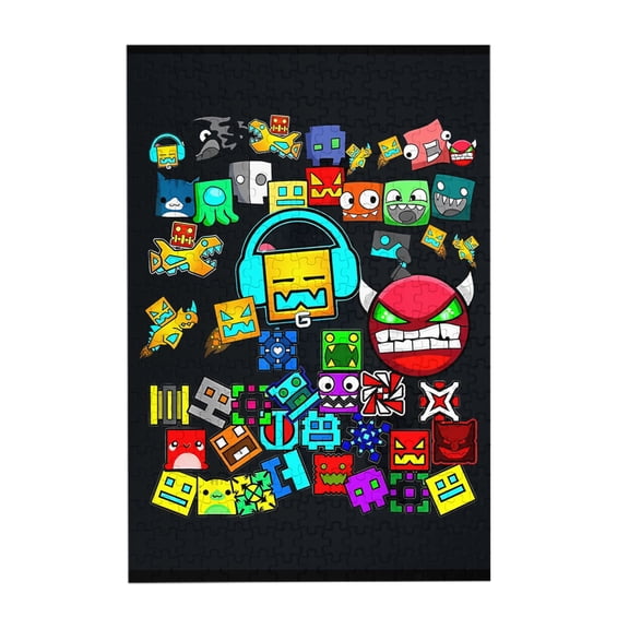 Geometry Dash 300 Piece Puzzles,Wooden Jigsaw Puzzle,Home Decor Birthday Party Gift,Fun And Challenging Family Games